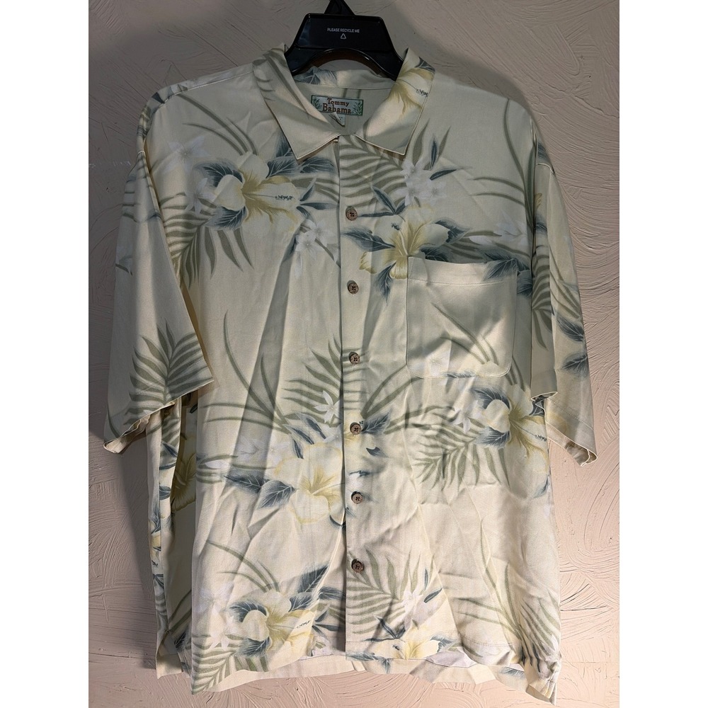 Tommy Bahama Button Down Shirt Mens XL Beige Silk Floral Tropical Camp Relaxed - Picture 6 of 10